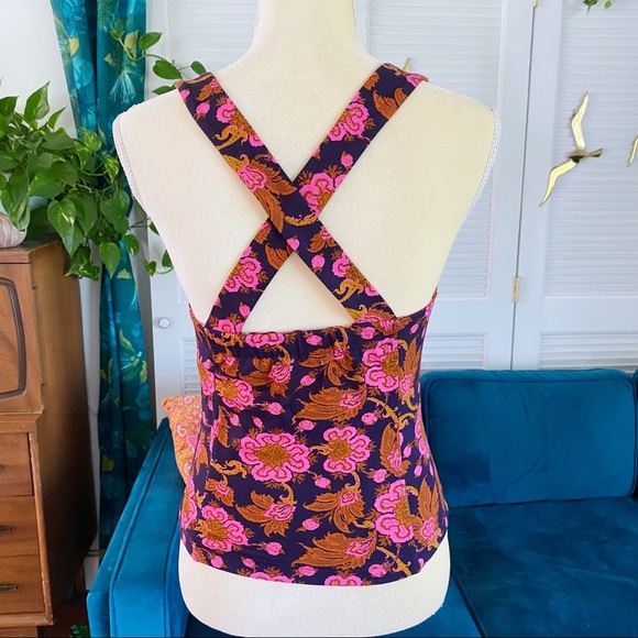 Anthropologie | Porridge Seamed Cross Back Tank Top Pink Navy Bohemian New Small - Picture 8 of 14